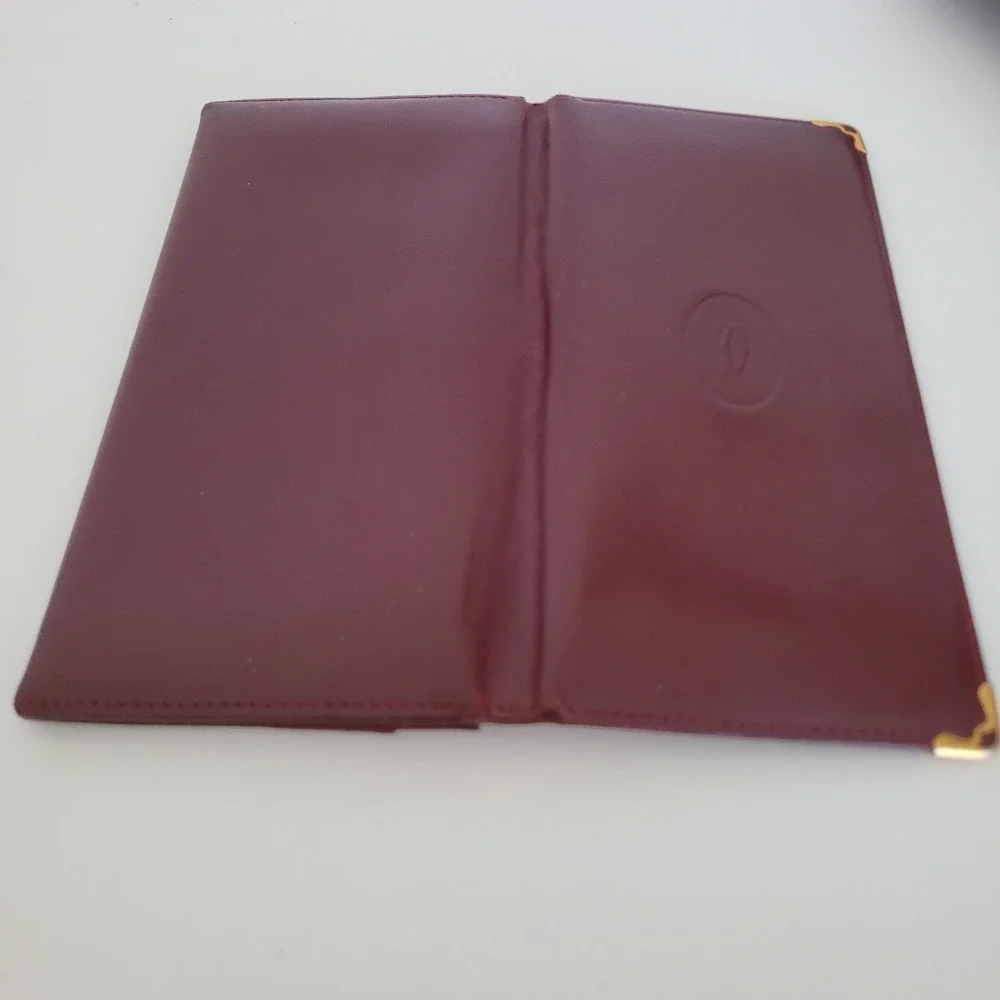 Cartier Must de Cartier Burgundy Leather Long Bifold Wallet Gold Corners Italy